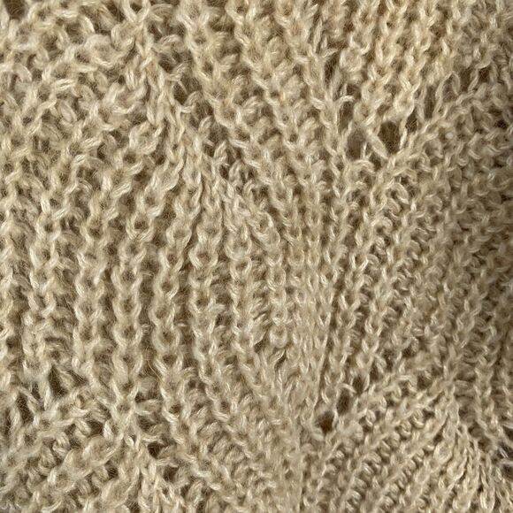 ONLY Our Story Size S Sweater Beige Scoop Neck Long Sleeve Open Knit Women's Tan - Picture 2 of 8